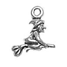 Load image into Gallery viewer, Charms. Sterling Silver, 9.2mm Width by 3.3mm Length by 10.7mm Height, Witch on Broom Charm. Quantity Per Pack: 1 Piece.