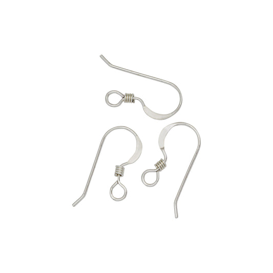Sterling Silver, 22.0 Gauge, 7.8mm Width by 17.3mm Length, Flat Ear Wire With 1.7mm Width by 1.9mm Length Coil. Quantity Per Pack: 100 Pieces.