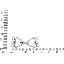 Load image into Gallery viewer, Sterling Silver, 14.2mm Width by 23.3mm Length, 3 Strand Triangle Eye with 13.9mm Width by 17.3mm Length Triangle Hook, Triangle Hook & Eye Clasp. Quantity Per Pack: 1 Pair.