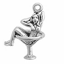 Load image into Gallery viewer, Charms. Sterling Silver, 16.5mm Width by 11.3mm Length by 22.4mm Height, Woman in Martini Glass Charm. Quantity Per Pack: 1 Piece.