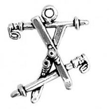 Load image into Gallery viewer, Charms. Sterling Silver, 17.0mm Width by 4.7mm Length by 20.2mm Height, Crossed Skis With Poles Charm. Quantity Per Pack: 1 Piece.