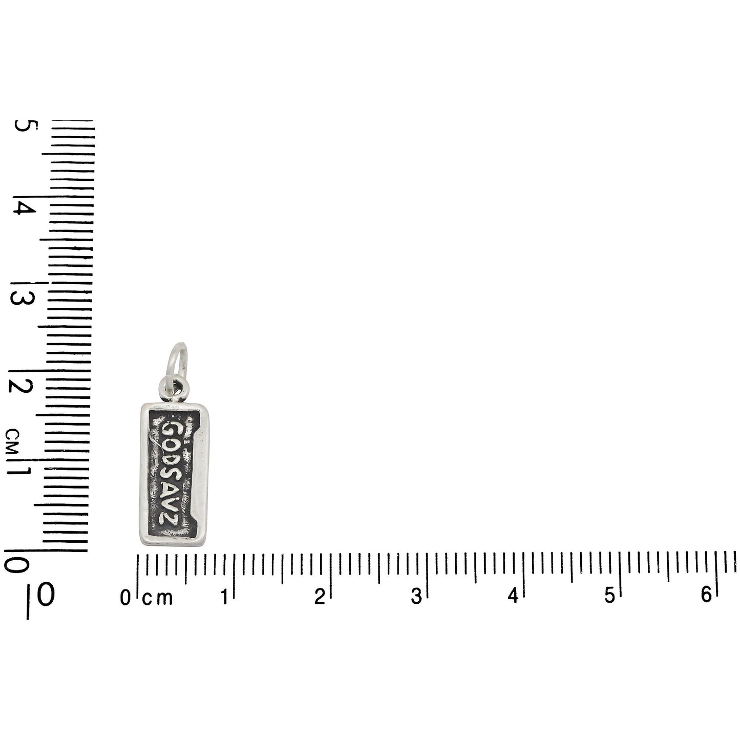 Sterling Silver, 7.2mm Width by 1.6mm Length by 18.9mm Height, GODSAVZ (God Saves) Vanity Plate Charm. Quantity Per Pack: 1 Piece.