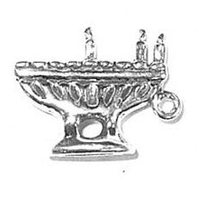Load image into Gallery viewer, Charms. Sterling Silver, 12.9mm Width by 5.6mm Length by 12.9mm Height, Menorah Charm. Quantity Per Pack: 1 Piece.