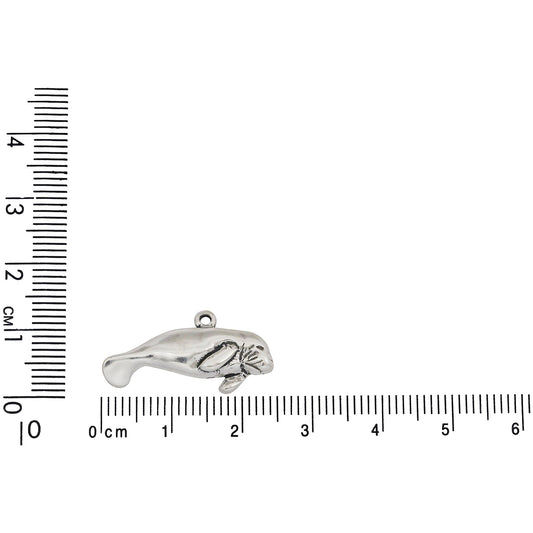 Sterling Silver, 24.5mm Width by 2.8mm Length by 12.4mm Height, Manatee Charm. Quantity Per Pack: 1 Piece.