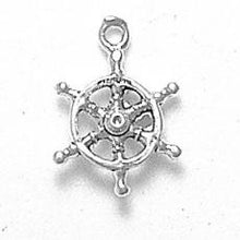 Load image into Gallery viewer, Charms. Sterling Silver, 13.7mm Width by 4.1mm Length by 18.9mm Height, Ship Wheel Charm. Quantity Per Pack: 1 Piece.