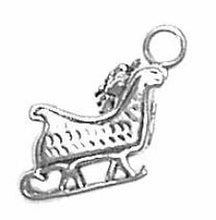 Load image into Gallery viewer, Charms. Sterling Silver, 11.5mm Width by 6.5mm Length by 13.1mm Height, Santa's Sleigh Charm. Quantity Per Pack: 1 Piece.