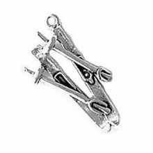 Load image into Gallery viewer, Charms. Sterling Silver, 14.5mm Width by 5.0mm Length by 25.5mm Height, Skis With Poles Charm. Quantity Per Pack: 1 Piece.