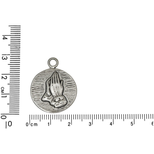 Sterling Silver, 22.7mm Width by 2.7mm Length by 27.9mm Height, Praying Hands with Prayer Charm. Quantity Per Pack: 1 Piece.
