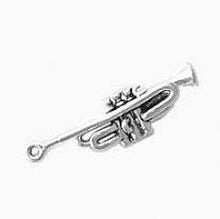 Load image into Gallery viewer, Charms. Sterling Silver, 9.7mm Width by 6.8mm Length by 35.0mm Height, Trumpet Charm. Quantity Per Pack: 1 Piece.