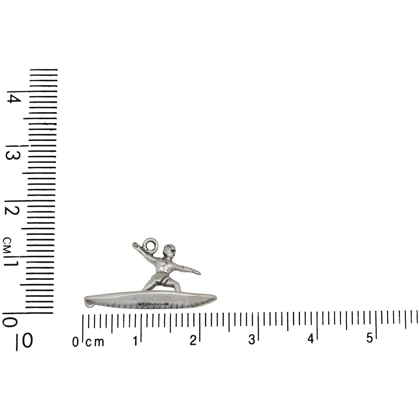 Sterling Silver, 22.8mm Width by 5.3mm Length by 12.2mm Height, Surfer Charm. Quantity Per Pack: 1 Piece.