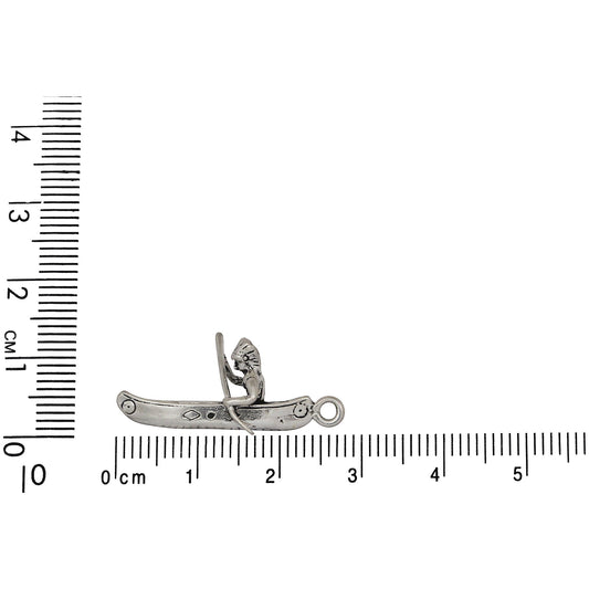 Sterling Silver, 14.3mm Width by 7.1mm Length by 27.7mm Height, Native in Canoe Charm. Quantity Per Pack: 1 Piece.