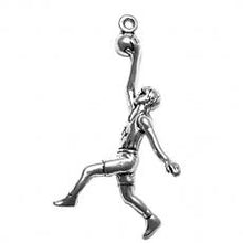 Load image into Gallery viewer, Charms. Sterling Silver, 19.9mm Width by 9.4mm Length by 36.5mm Height, Basketball Player Charm. Quantity Per Pack: 1 Piece.