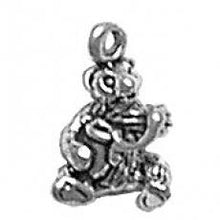 Load image into Gallery viewer, Charms. Sterling Silver, 7.4mm Width by 7.9mm Length by 11.9mm Height, Bear With Honey Jar Charm. Sterling Silver, 7.4mm Width by 7.9mm Length by 11.9mm Height, Bear With Honey Jar Charm.