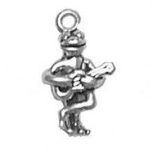 Load image into Gallery viewer, Charms. Sterling Silver, 8.2mm Width by 4.1mm Length by 14.7mm Height, Frog With Guitar Charm. Quantity Per Pack: 1 Piece.