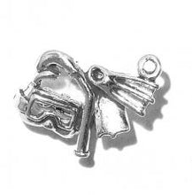 Load image into Gallery viewer, Charms. Sterling Silver, 16.2mm Width by 8.0mm Length by 14.3mm Height, Flipper, Mask, & Snorkel Charm. Quantity Per Pack: 1 Piece.