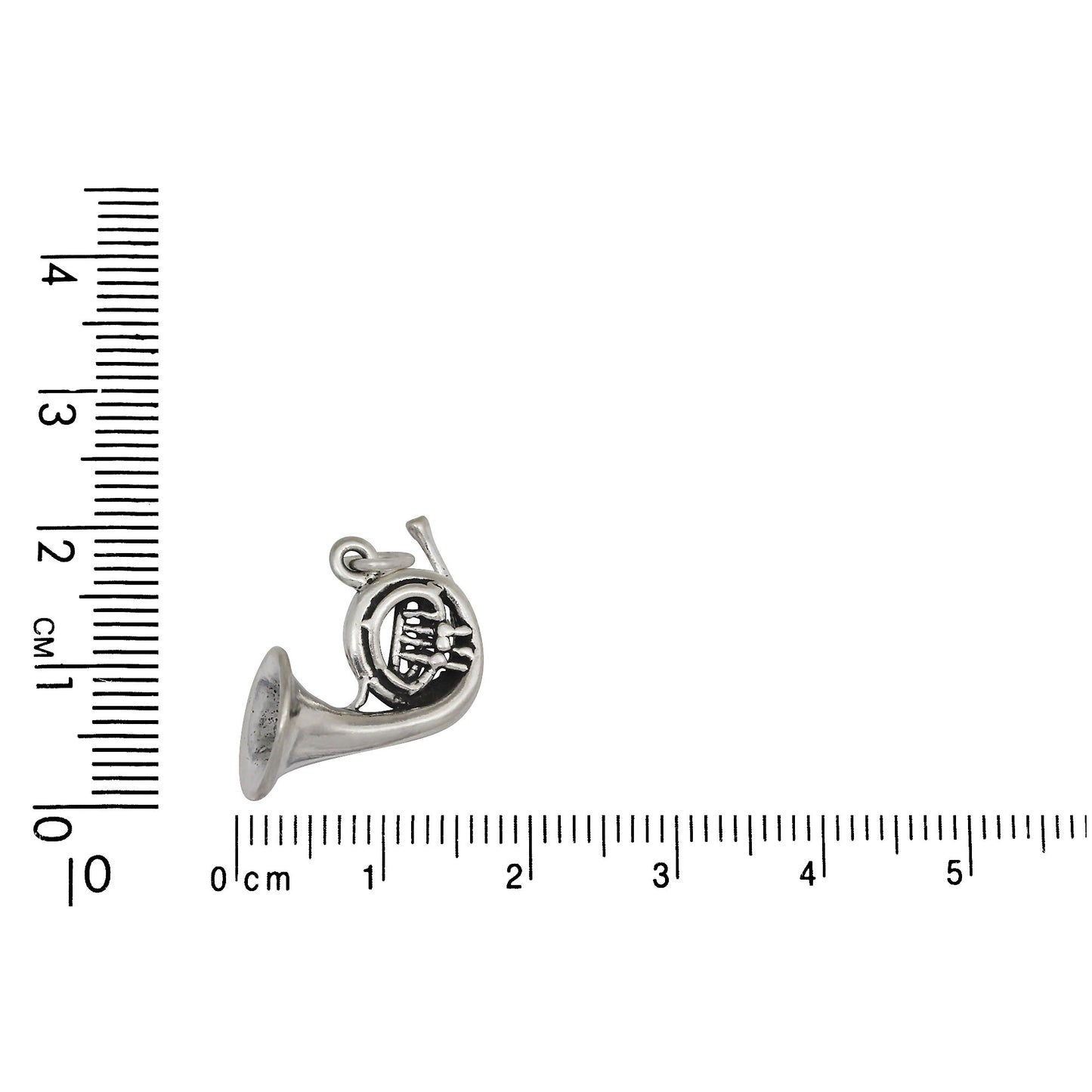 Sterling Silver, 21.3mm Width by 10.4mm Length by 14.6mm Height, French Horn Charm. Quantity Per Pack: 1 Piece.