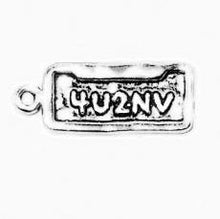 Load image into Gallery viewer, Charms. Sterling Silver, 7.6mm Width by 1.6mm Length by 18.9mm Height, 4U2NV (For You To Envy) Vanity Plate Charm. Quantity Per Pack: 1 Piece.