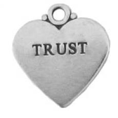 Charms. Sterling Silver, 17.1mm Width by 1.0mm Length by 18.3mm Height, "Trust" Heart Charm. Quantity Per Pack: 1 Piece.