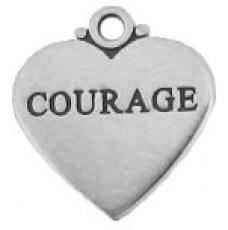 Charms. Sterling Silver, 17.1mm Width by 1.0mm Length by 18.3mm Height, "Courage" Heart Charm. Quantity Per Pack: 1 Piece.