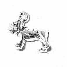 Charms. Sterling Silver, 10.7mm Width by 5.4mm Length by 9.3mm Height, Small Bulldog Dog Charm. Quantity Per Pack: 1 Piece.