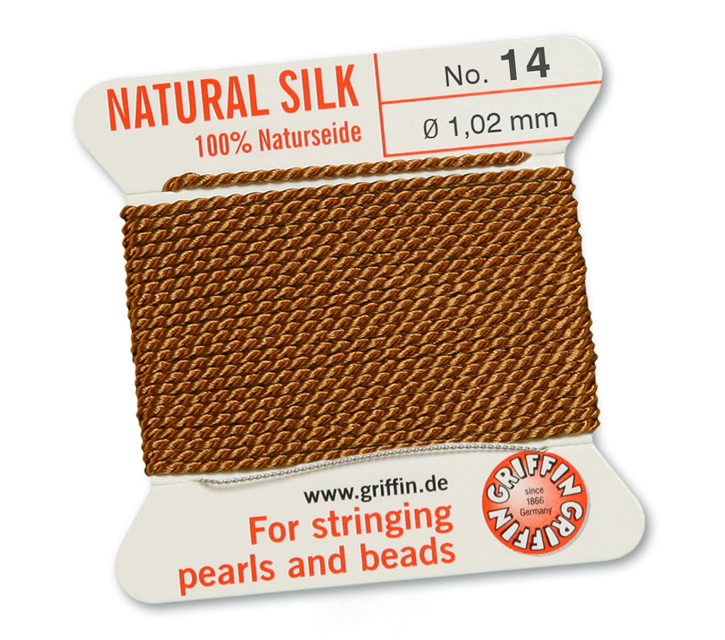 Silk Cord. Griffin, #14 Cornelian, 1.02mm Diameter, 2 Meter Natural Silk Beading Cord. Spools sold per pack - 1 Spool.