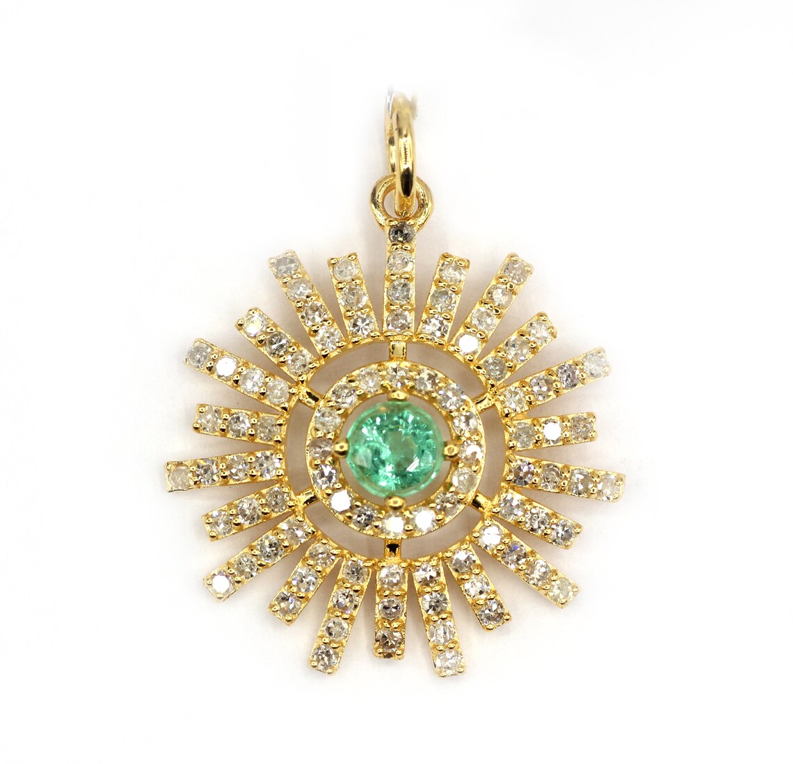 Sunburst Shape 14k Solid Gold Diamond Pendants. Genuine handmade pave diamond Pendant.14k Solid Gold Diamond Pendants.