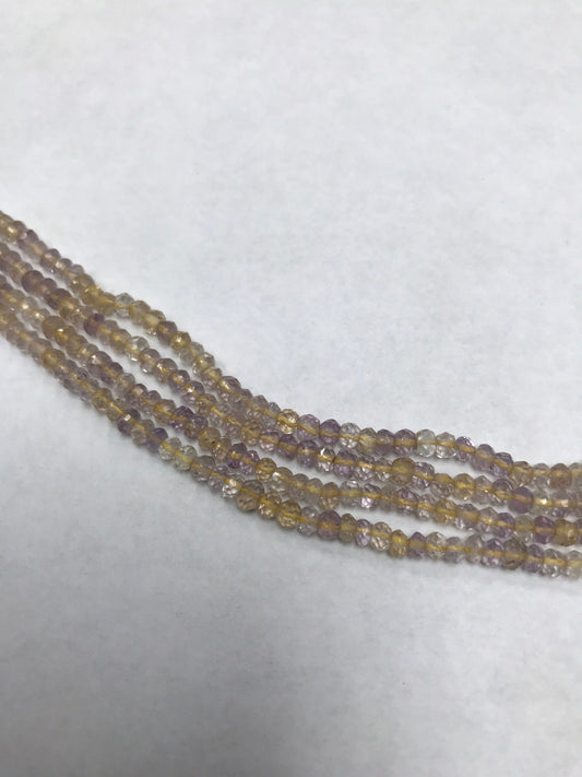 Ametrine Quartz Beads Faceted Roundelle 3mm, Lasercut Faceted Roundelle 3mm