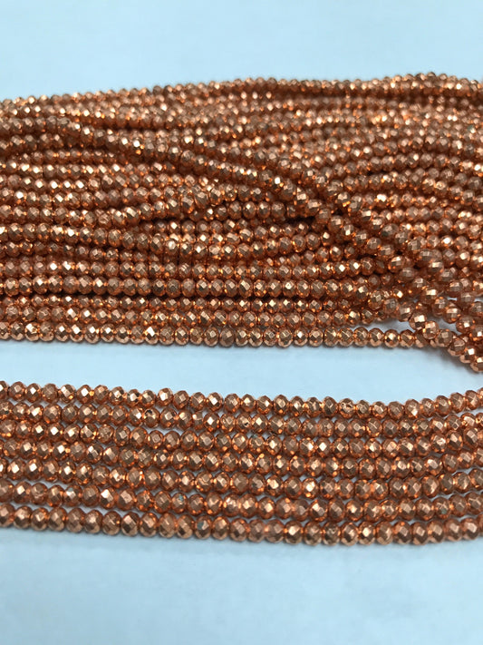 Copper Pyrite Coated Beads Sharp Microcut Faceted Roundelle, Electro Plated Pyrite Beads,Sharp Micro cut Faceted 3mm 4mm