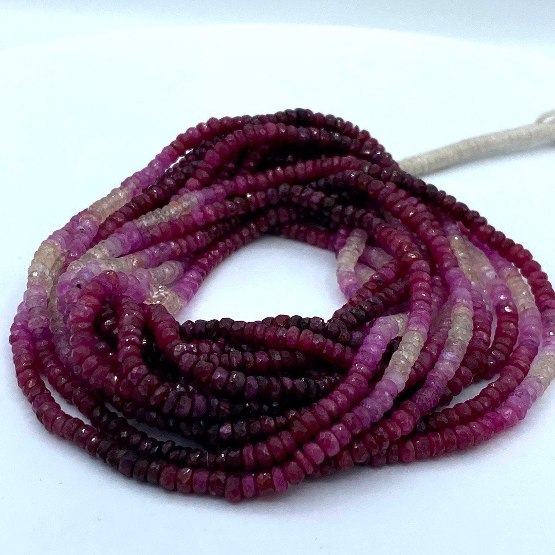 Ruby Beads Faceted Rondelles, 3 to 4 mm Hand Faceted Rondelles 16" Bead Strand, Ruby Beads
