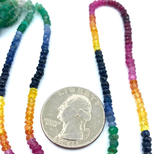 Ruby, Emerald and Sapphire Multi Color Beads Faceted Rondelles, 3 to 4 mm Hand Faceted Rondelles 16" Bead Strand, Multi Color Beads,