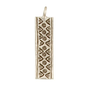 Fine Silver, Hill Tribe, 9.7mm Width by 1.1mm Length by 34.6mm Height, Stamped Rectangle Charm. Quantity Per Pack: 3 Pieces.