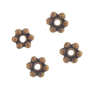 Brass, 3.7mm Width by 3.8mm Length by 1.4mm Height, Daisy Bead. Quantity per pack: 54 Pieces.