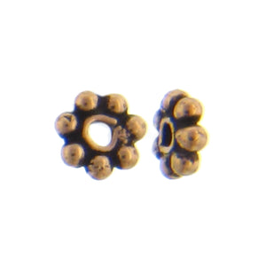 Brass, 4.5mm Width by 4.4mm Length by 1.4mm Height, Daisy Bead. Quantity per pack: 150 Pieces.