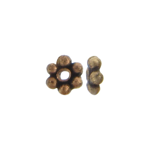 Brass, 3.8mm Width by 3.9mm Length by 1.4mm Height, Daisy Bead. Quantity per pack: 155 Pieces.