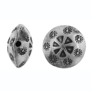 Fine Silver, Hill Tribe Bead, 13.9mm Width by 8.0mm Length by 14.2mm Height, Stamped Round Bead. Quantity per pack: 2 Pieces.