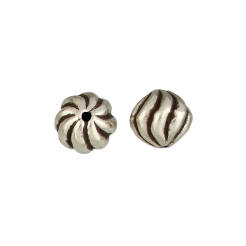 Fine Silver, Hill Tribe Bead, 11.9mm Width by 12.0mm Length by 9.5mm Height, Corrugated Round Bead. Quantity per pack: 2 Pieces.