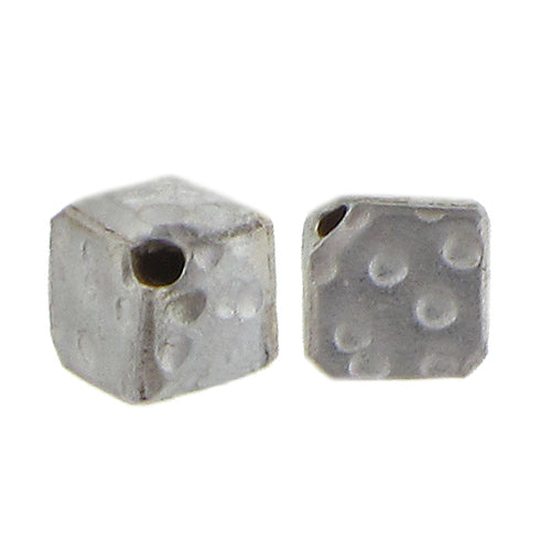 Fine Silver, Hill Tribe Bead, 9.5mm Width by 9.5mm Length by 8.6mm Height, Hammered Diamond Bead. Quantity per pack: 2 Pieces.