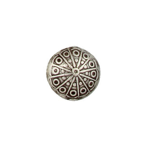 Fine Silver, Hill Tribe Bead, 15.0mm Width by 9.2mm Length by 14.9mm Height, Stamped Round Bead. Quantity per pack: 2 Pieces.