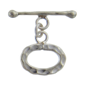 Fine Silver, Hill Tribe, 14.8mm Width by 15.8mm Height, Hammered Oval Toggle Clasp Ring, and 22.9mm Width by 6.9mm Height, Hammered Curved Toggle Clasp Bar. Quantity Per Pack: 2 Pairs.