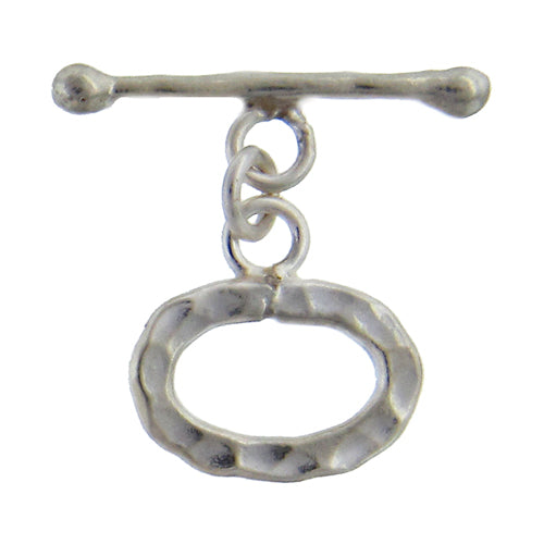 Fine Silver, Hill Tribe, 14.8mm Width by 15.8mm Height, Hammered Oval Toggle Clasp Ring, and 22.9mm Width by 6.9mm Height, Hammered Curved Toggle Clasp Bar. Quantity Per Pack: 2 Pairs.