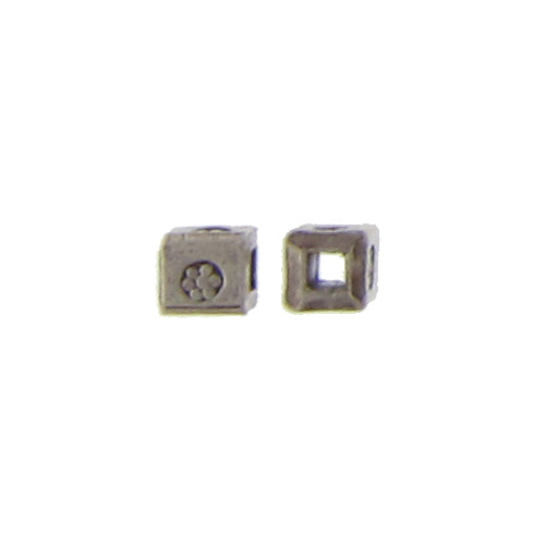 Fine Silver, Hill Tribe Bead, 3.3mm Width by 3.2mm Length by 4.9mm Height, Stamped Square Tube Bead. Quantity per pack: 26 Pieces.