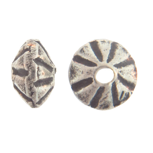 Fine Silver, Hill Tribe Bead, 7.8mm Width by 7.9mm Length by 4.6mm Height, Corrugated Saucer Bead. Quantity per pack: 10 Pieces.