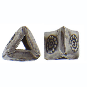 Fine Silver, Hill Tribe Bead, 7.1mm Width by 7.3mm Length by 6.6mm Height, Stamped Triangle Bead. Quantity per pack: 2 Pieces.