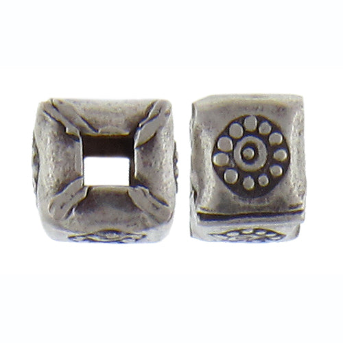 Fine Silver, Hill Tribe Bead, 9.2mm Width by 9.3mm Length by 8.5mm Height, Stamped Fancy Bead. Quantity per pack: 2 Pieces.