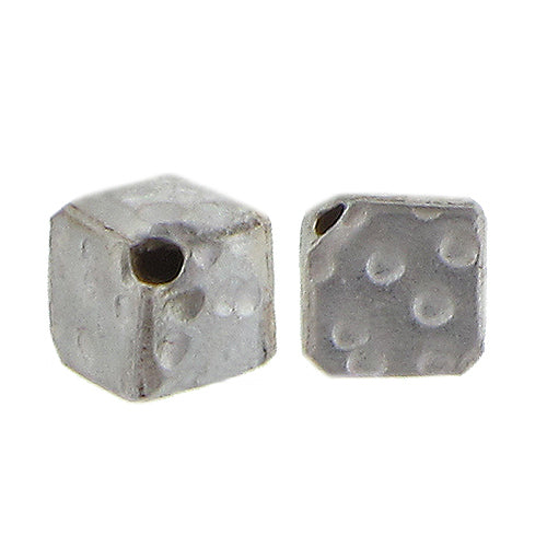 Fine Silver, Hill Tribe Bead, 11.8mm Width by 11.8mm Length by 11.2mm Height, Hammered Diamond Bead. Quantity per pack: 2 Pieces.