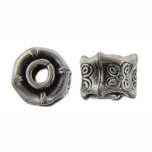 Fine Silver, Hill Tribe Bead, 11.4mm Width by 11.7mm Length by 8.5mm Height, Stamped Fancy Bead. Quantity per pack: 2 Pieces.