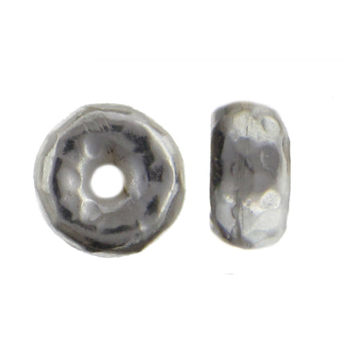 Fine Silver, Hill Tribe Bead, 12.2mm Width by 12.4mm Length by 6.7mm Height, Hammered Roundel Bead. Quantity per pack: 2 Pieces.