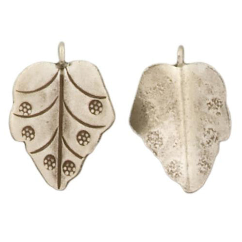 Fine Silver, Hill Tribe, 18.3mm Width by 5.3mm Length by 25.5mm Height, Stamped Leaf Charm. Quantity Per Pack: 4 Pieces.