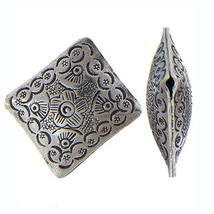 Fine Silver, Hill Tribe Bead, 30.5mm Width by 9.3mm Length by 28.9mm Height, Stamped Diamond Bead. Quantity per pack: 2 Pieces.