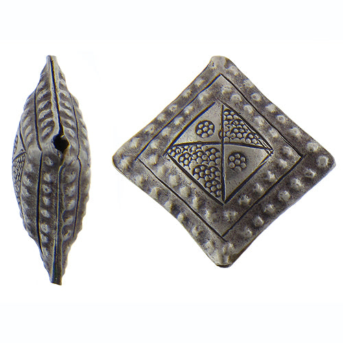 Fine Silver, Hill Tribe Bead, 33.4mm Width by 10.7mm Length by 32.8mm Height, Stamped Diamond Bead. Quantity per pack: 1 Piece.